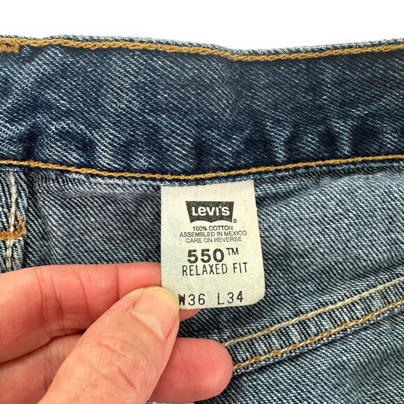 Vintage 90s Levis Jeans 550 Relaxed Fit Cotton Dark Wash Blue Denim Mens W36 L34 - Picture 14 of 16